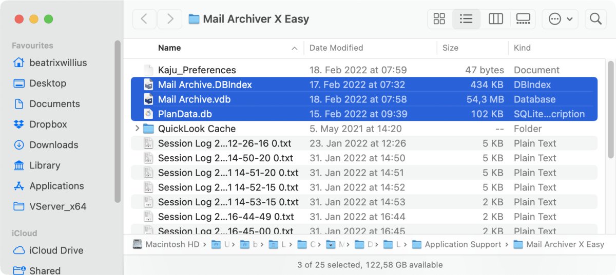 Mail Archiver files in Finder