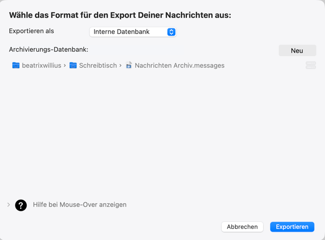 Export Interne Datenbank